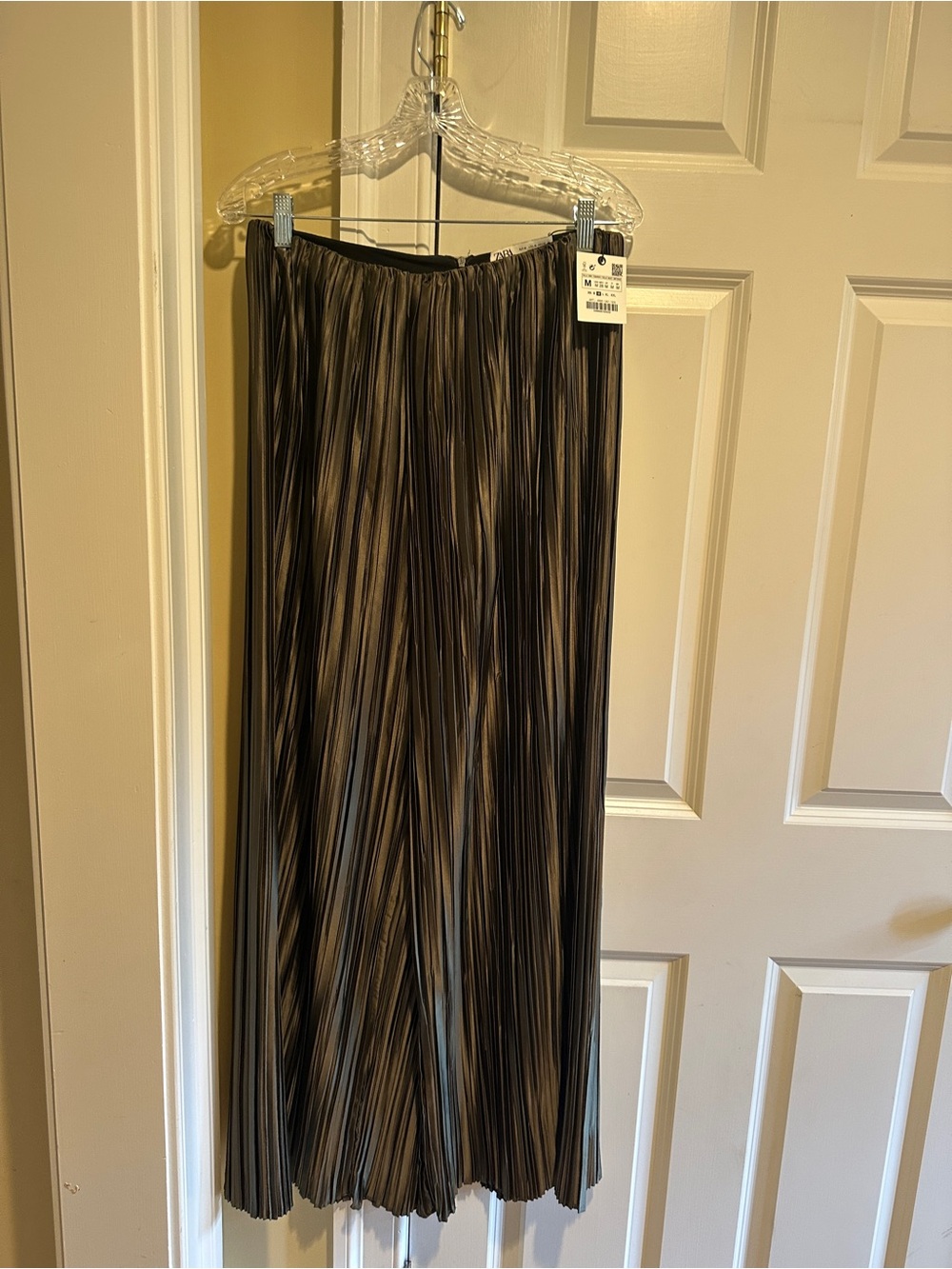 Zara NWT Metallic Pleated Wide Leg Pants Bronze Brown Size M